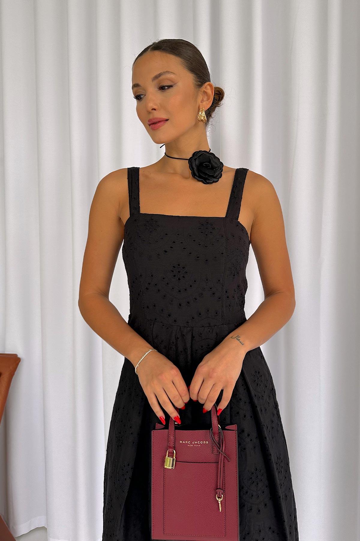 İnce Askılı Kolsuz Fisto Kadın Elbise - Siyah