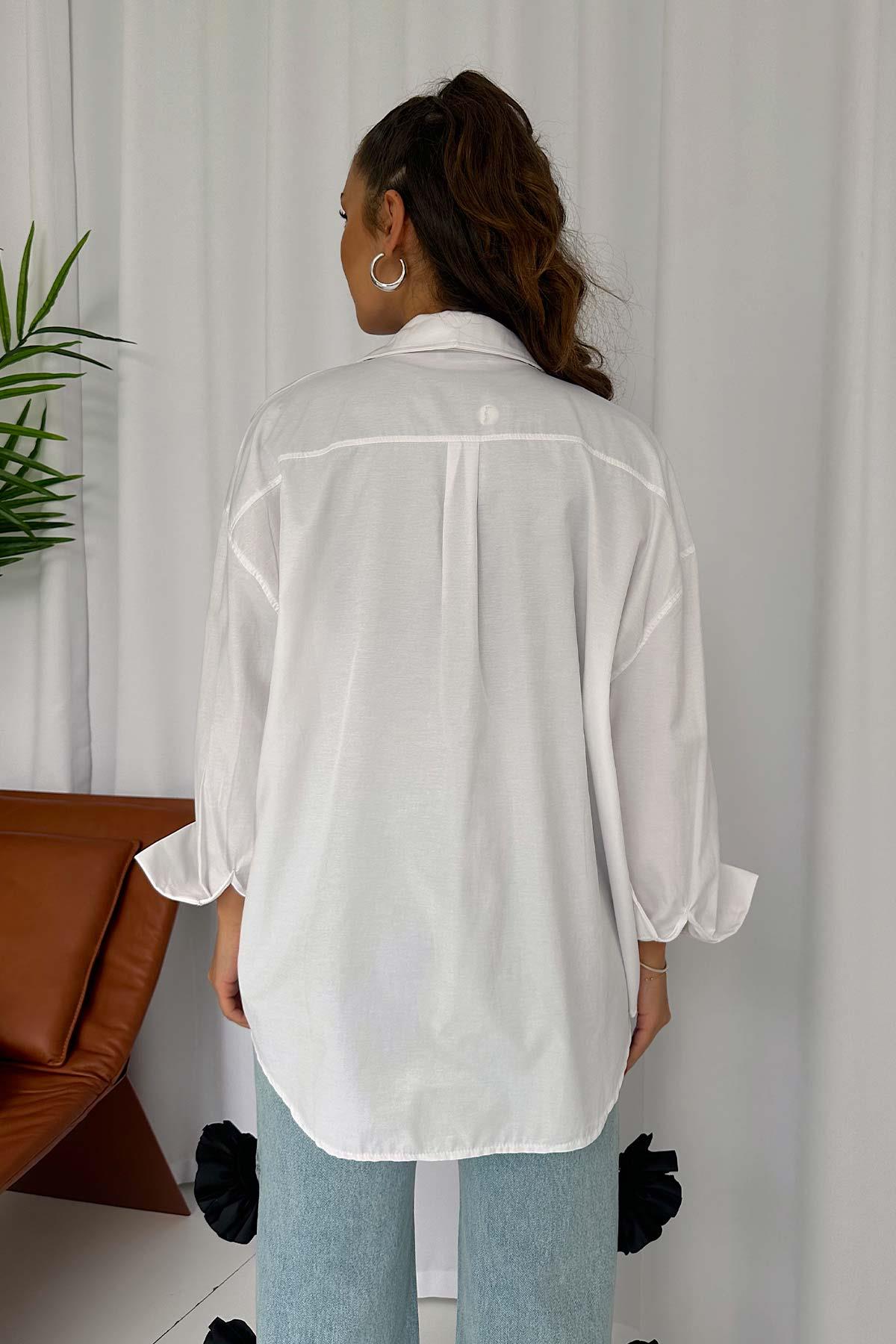 Boydan Kırmızı Fermuar Detaylı Kadın Gömlek