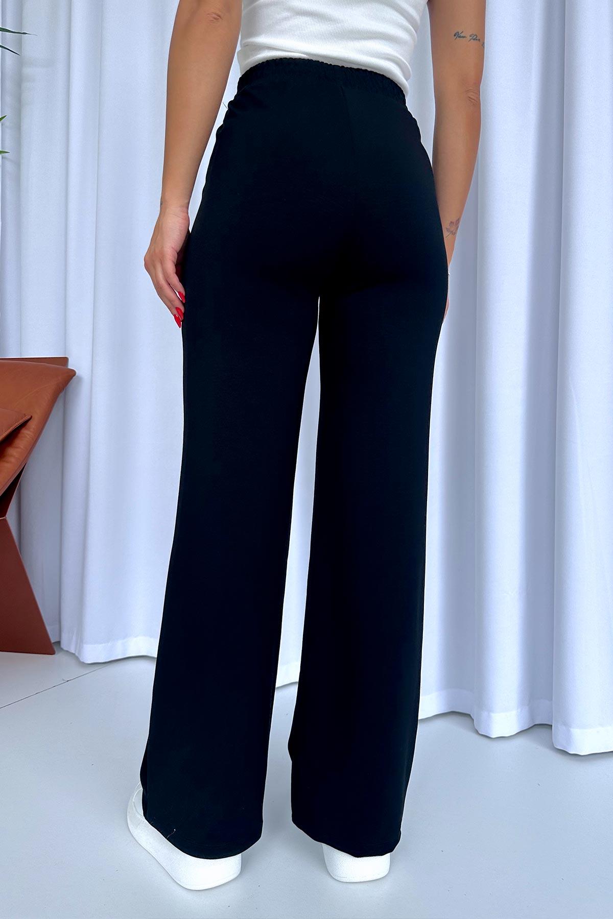 Beli Lastikli Modal Cepli Kadın Eşofman Altı - Siyah