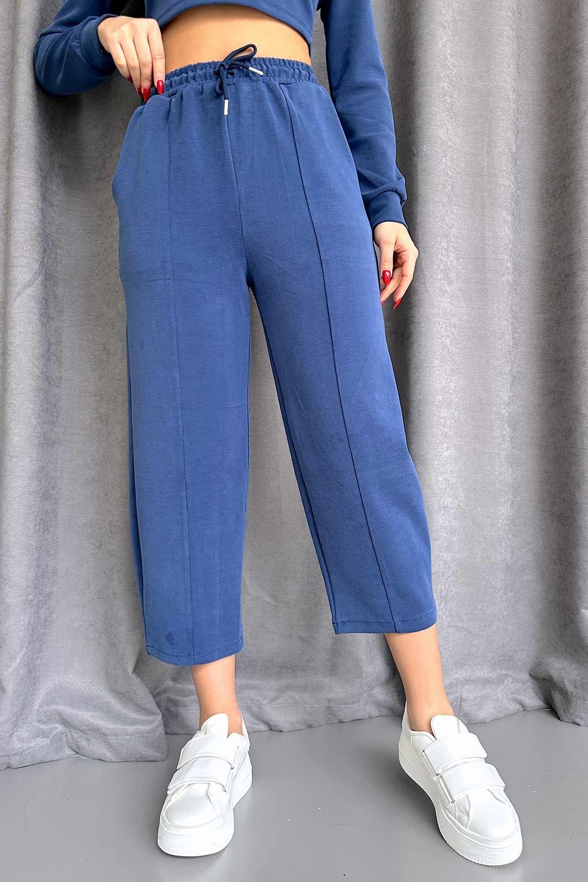 Nervür Dikişli Balon Kadın Eşofman Altı - İndigo