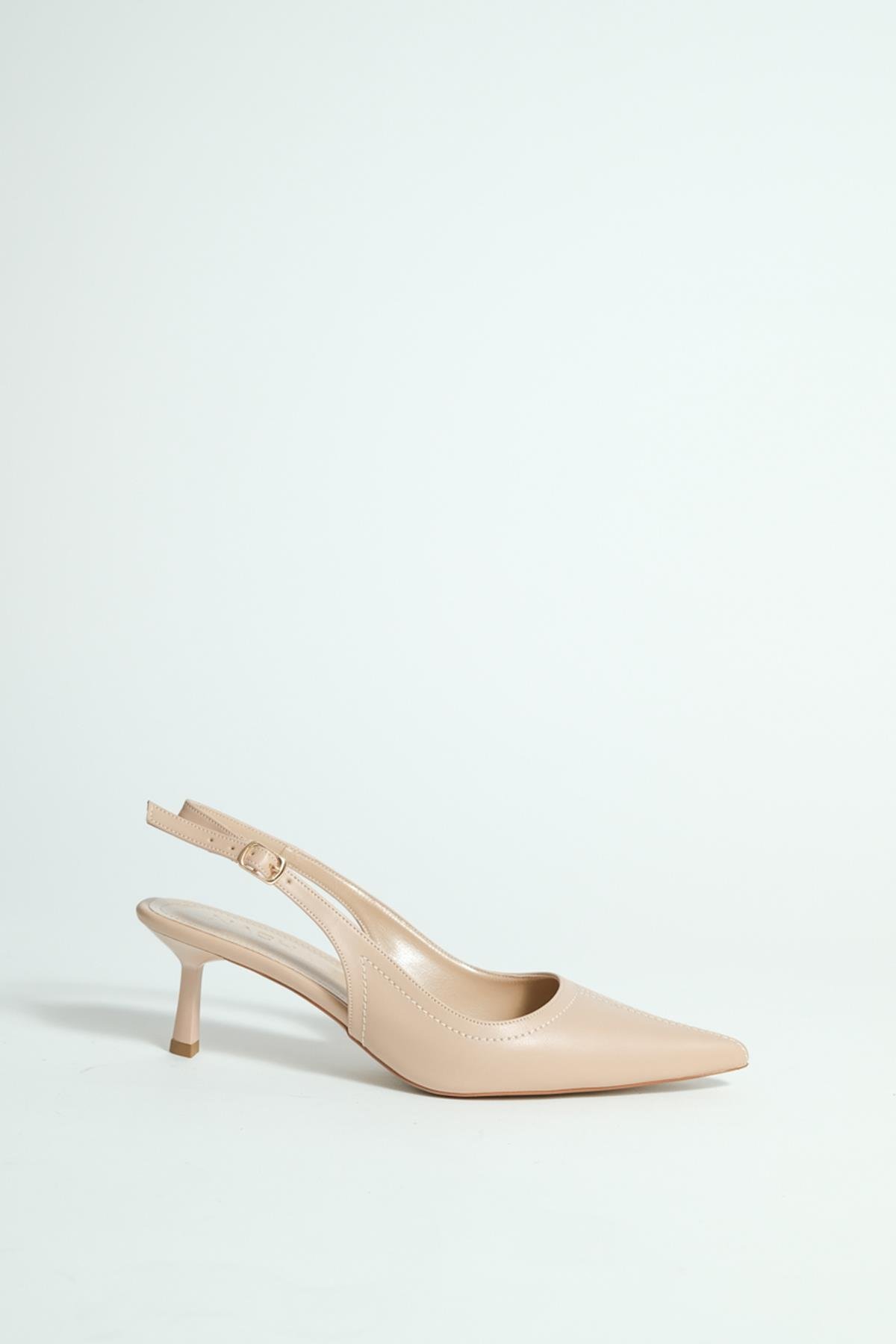 Harvey Bej Dikiş Detaylı Arkası Açık Topuklu Ayakkabı