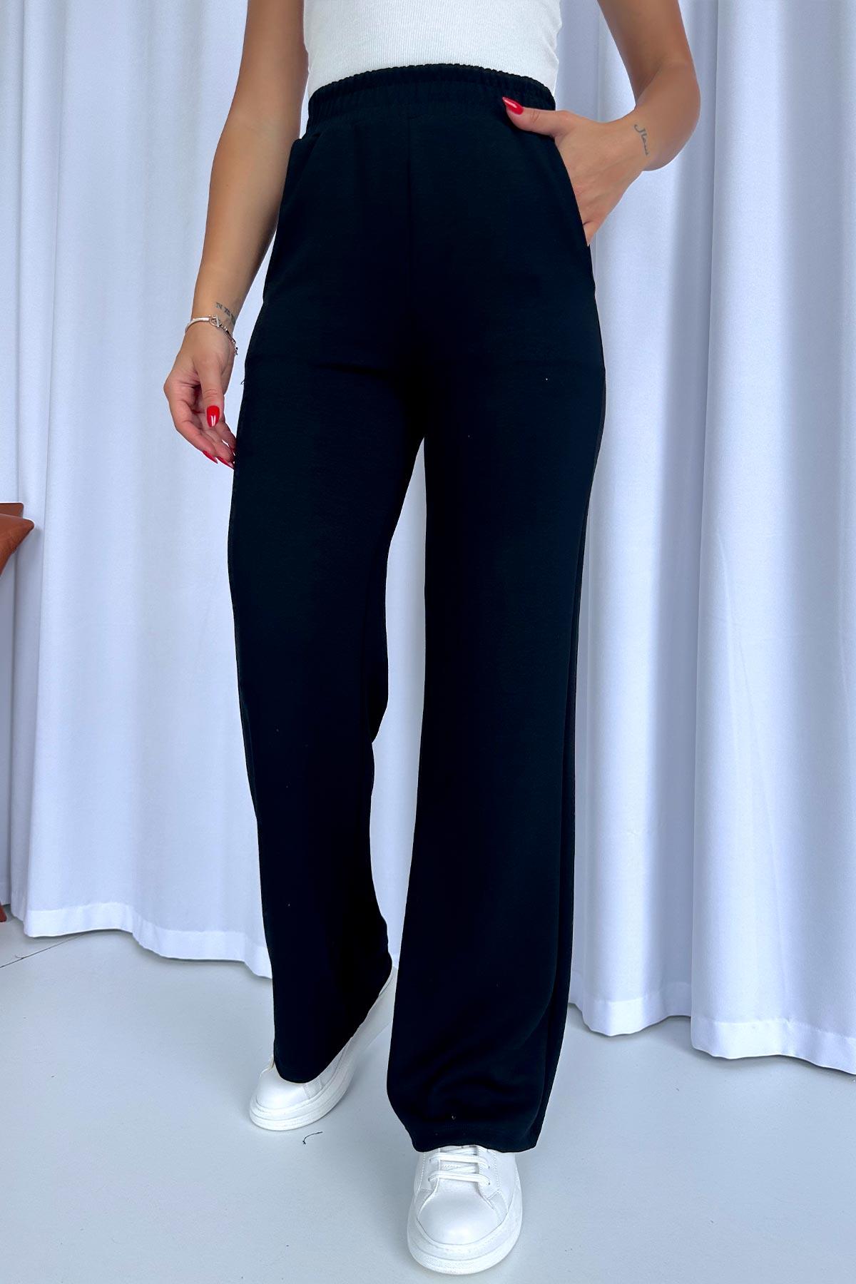 Beli Lastikli Modal Cepli Kadın Eşofman Altı - Siyah